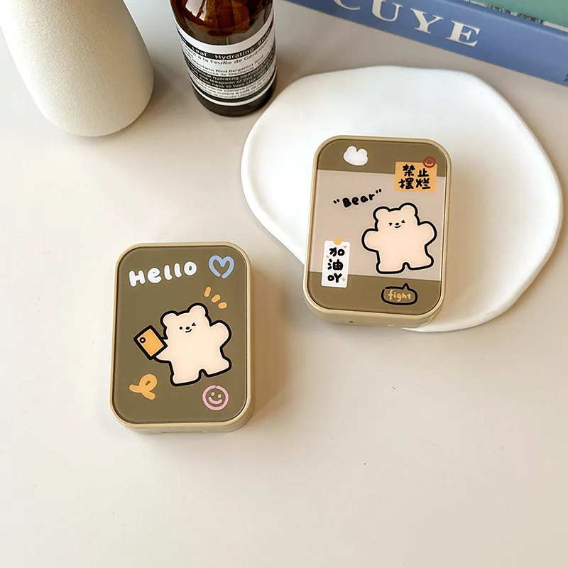 Cute Warm Bear Contact Lens Case Cartoon Cosmetic Lens Container Portable Travel Set Spectacle Case Storage Lens