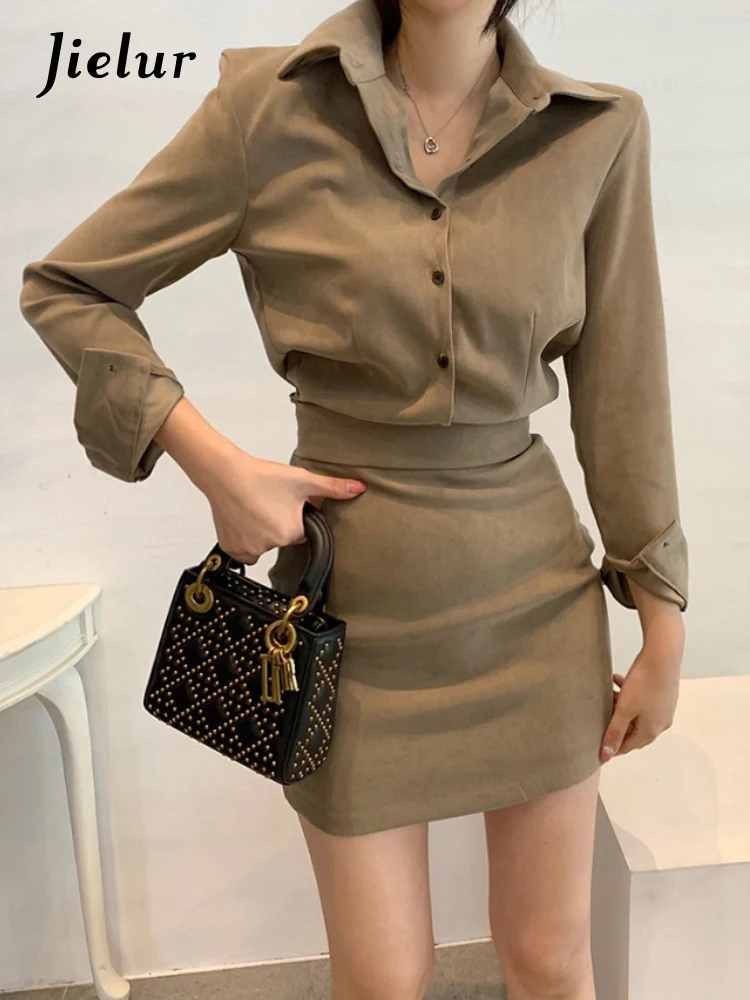 

Jielur Vintage Slim Temperament Polo Collar Long Sleeve Mini Dress for Women Wrap Hip Korea Fashion Sexy Vestidos Autumn 2022