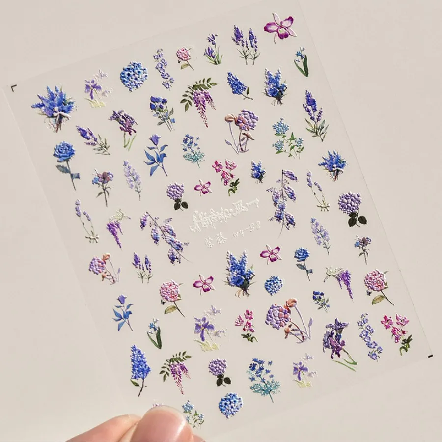 1pcs 5D Wisteria Nail Stickers Chinese Crane Parrot Chrysanthemum Flower Self Adhesive Nail Art Decorations Decals Accessories