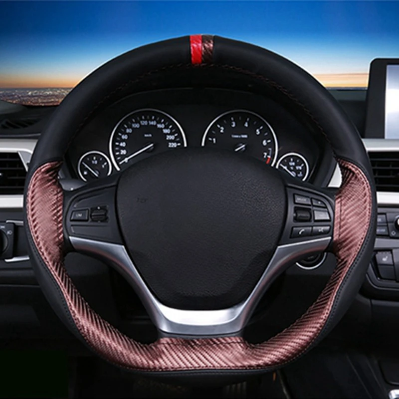 GNUPME Hand Sewing Steering Wheel Cover Automotive Leather Steering Wheel Cover Universal 38cm Four Seasons Car Steering Covers