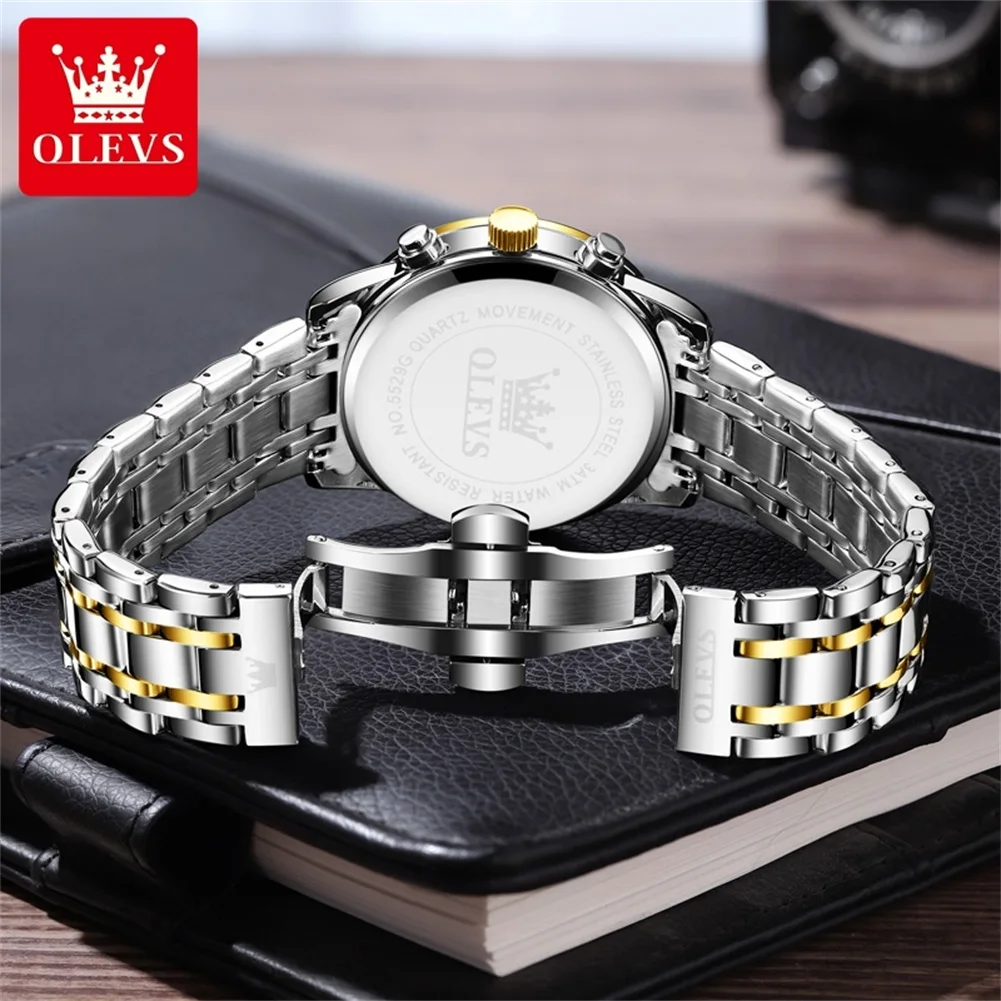 OLEVS Luxury Brand Men\'s Watches Original Waterproof Quartz Watch Moon Phase Chronometer Calendar Male Wristwatch luminous