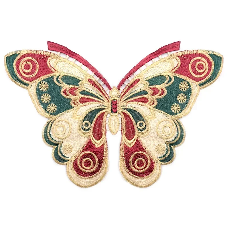 Colorful Butterfly Embroidery Applique High Quality Gold Color Thread Embroidery Woman's Garment Accessories