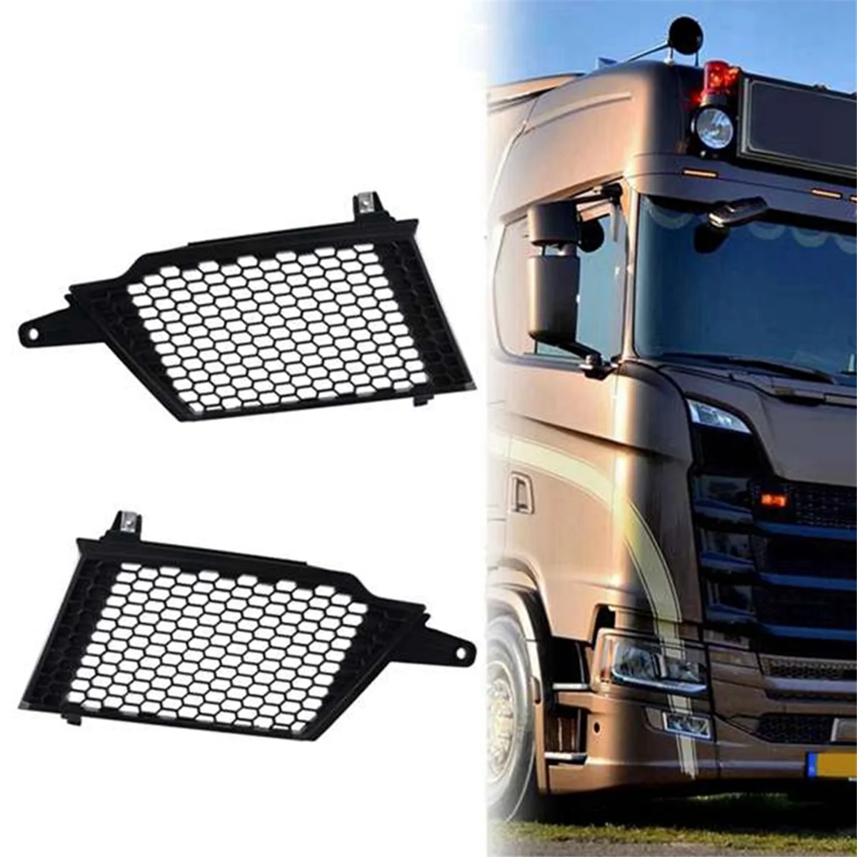 

#185A Car Front Grille Decoration Cover Panel for Scania Truck R650 S730 S500 2307647 2307649 (Black)