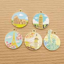 10pcs Enamel Famous Building Charm for Jewelry Making Necklace Pendant Diy Accessories Zinc Alloy Gold Plated