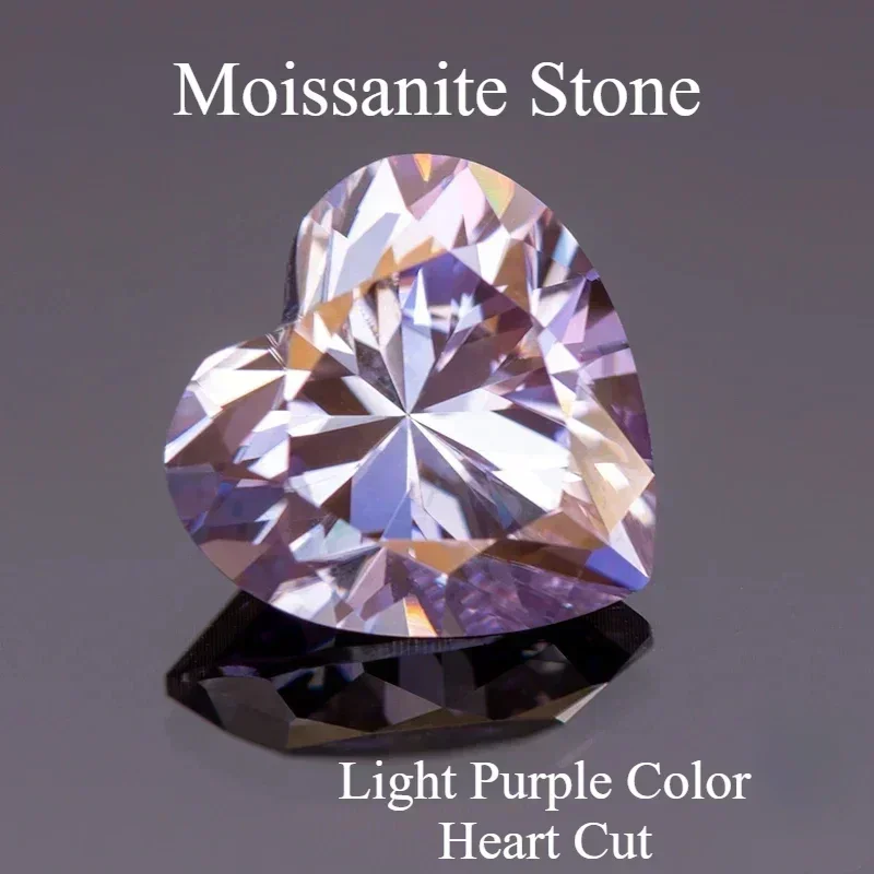 

Moissanite Stone Heart Shape Light Purple VVS1 Gemstone For Jewelry Making Material Lab Grown Advanced Diamond Certificate