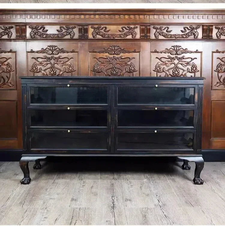 

Винтажный ретро-шкаф в морском стиле с декоративными ножками в виде животных, изготовленный на заказ, из массива дерева, с шиповым соединением, со стеклянными вставками, для украшений.