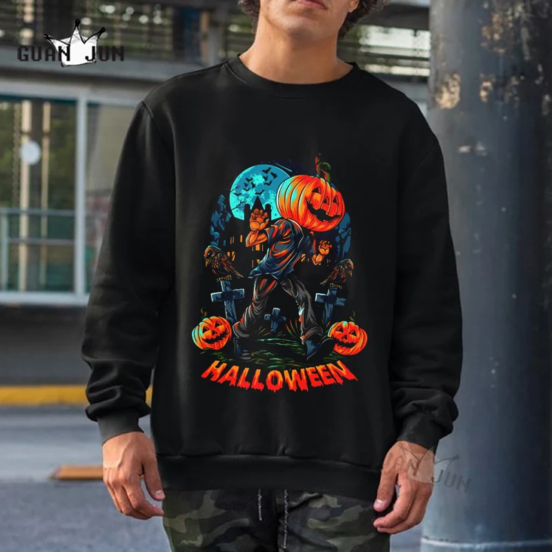 Pumpkin Hoodie Halloween Killer Print Men Hoodies Sweatshirt Trend Male Clothes Hip-Hop Punk Crewneck Sweatshirts Streetwear