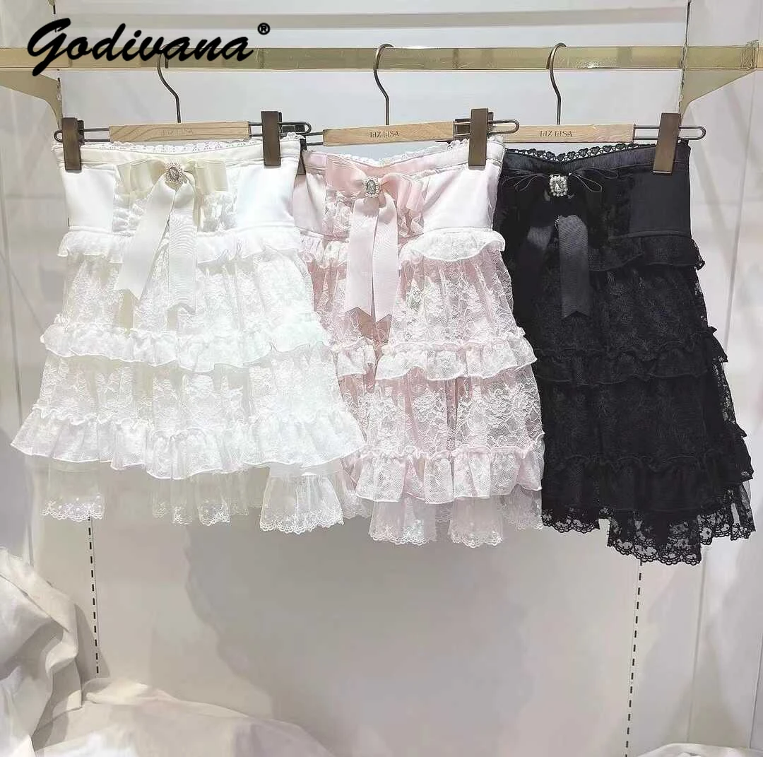 Japanische liz Frauen Mädchen niedlichen süßen Mesh Spitzen rock Frühling und Sommer Lolita Bogen drei Schichten Kuchen Röcke