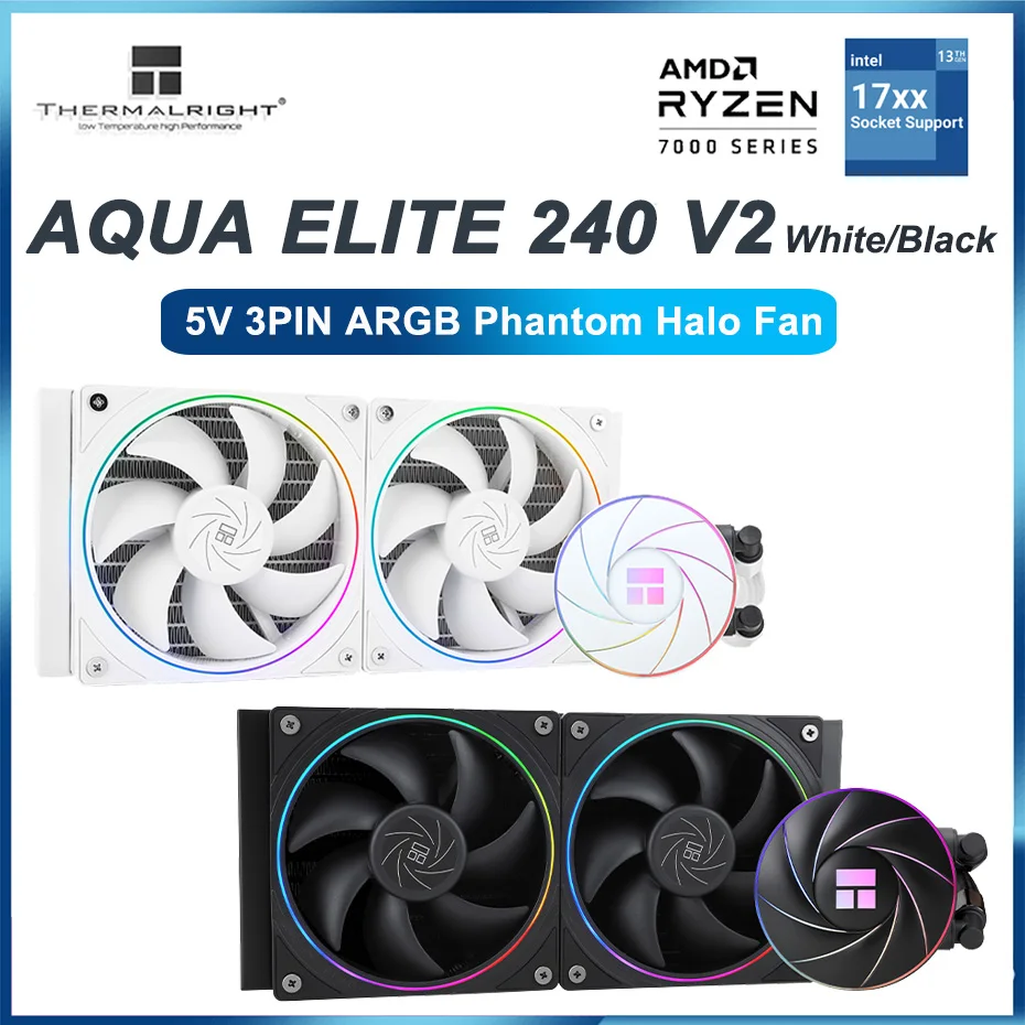 

Thermalright AQUA ELITE 240 V2 Black/White CPU Liquid Cooler 5V 3PIN ARGB Halo Fan Water Cooling Radiator LGA1700 2011 115x AM5