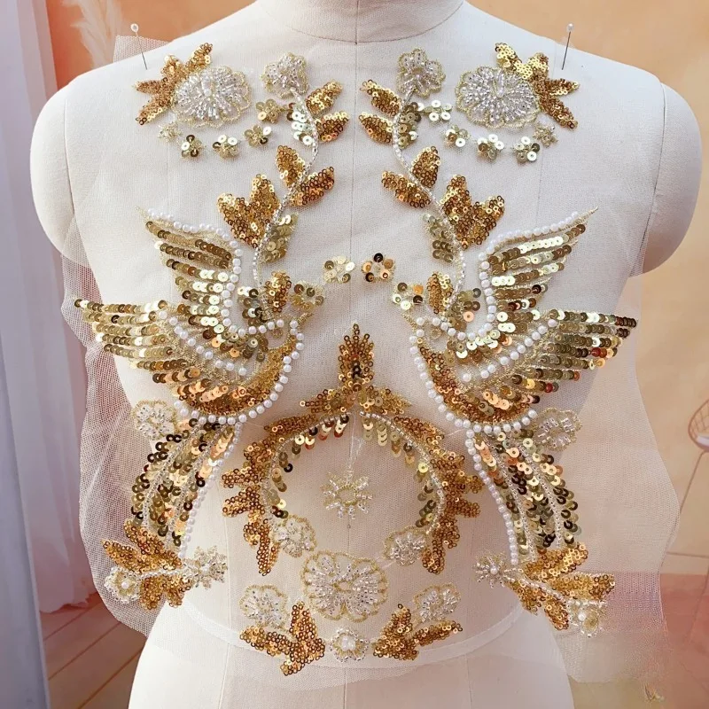 

1-2 Pieces, Fashionable Multi-color Flower Bird Pearl Embroidery Sequins Pearl StickersDIY Clothing Dress Decoration Accessories