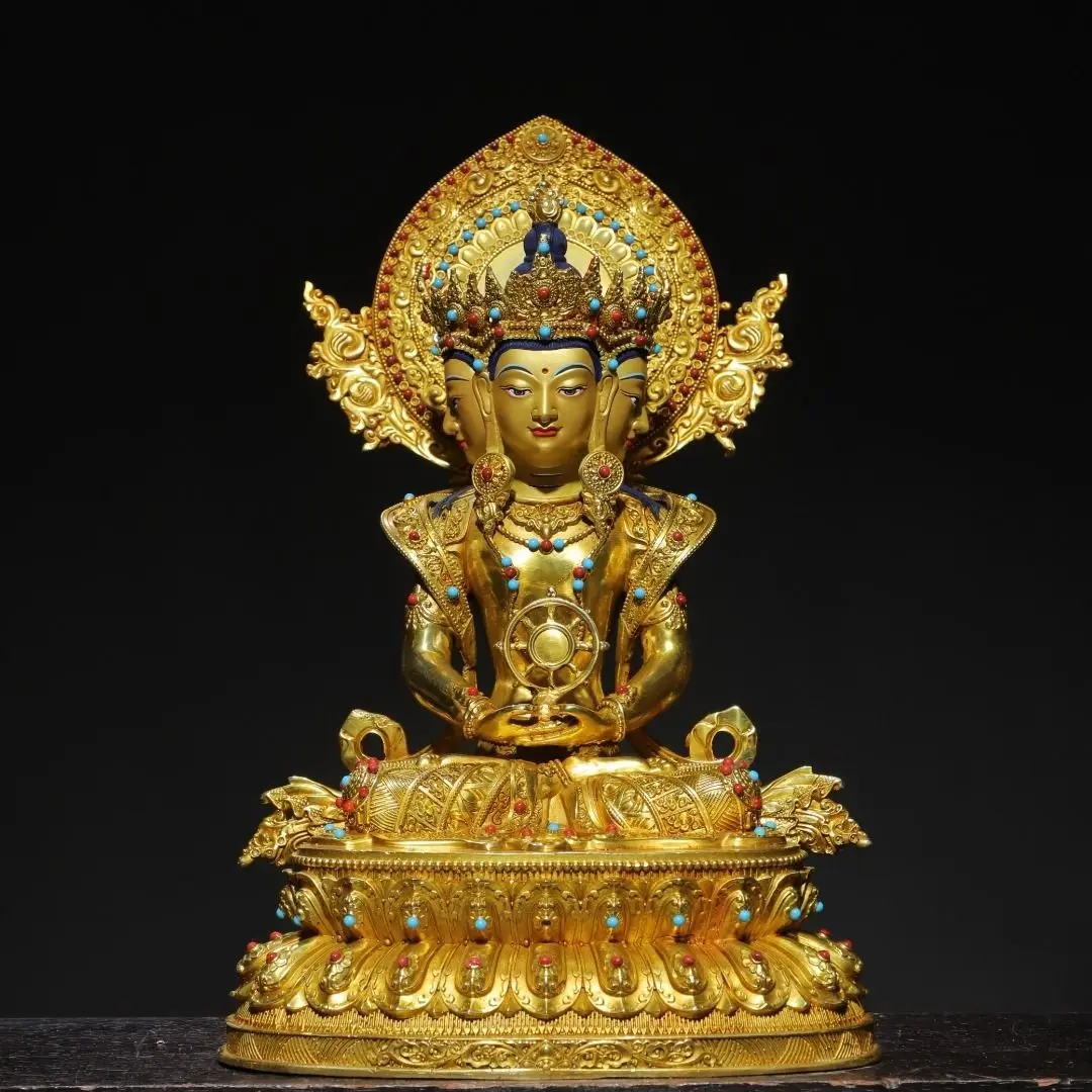 

Copper gilt, painted [Four-faced Buddha] 38 cm high, 24 cm wide, 16 cm thick, and weighs 3.9 kg