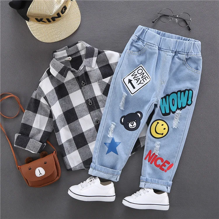 2023 Spring Autumn Girls Cute Cartoon Print Jeans Pant Baby Kids Children Denim Trousers