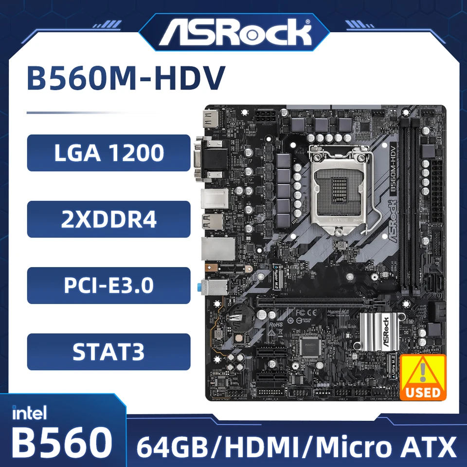 ASROCK B560M-HDV Motherboard Intel B560 LGA1200 DDR4 64GB Micro