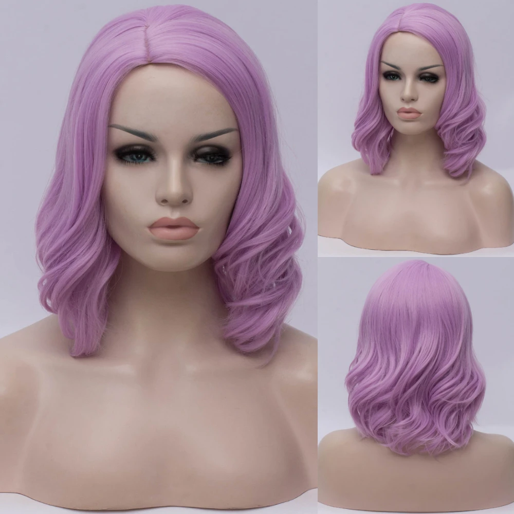 MSIWIGS Blue Cosplay Synthetic Wigs for White Women Wavy Short Wig Pink Red Purple Heat Resistant