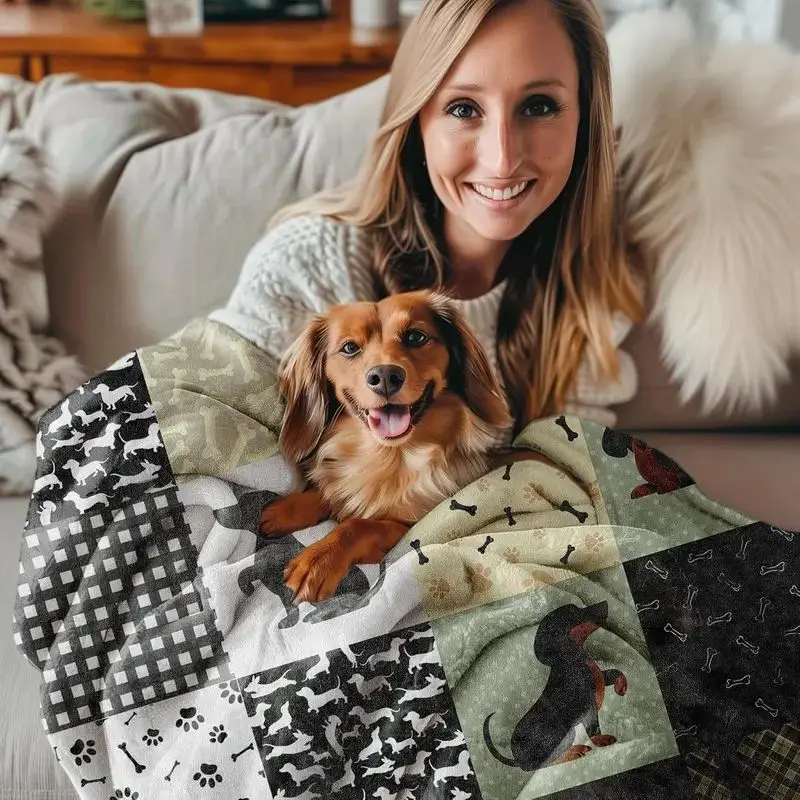 VIKAMA Cute Dachshund Wiener Dog Flannel Fleece Throw Blanket Lightweight Decor Gift for Dog Lovers Teens Men Women Boys Girls