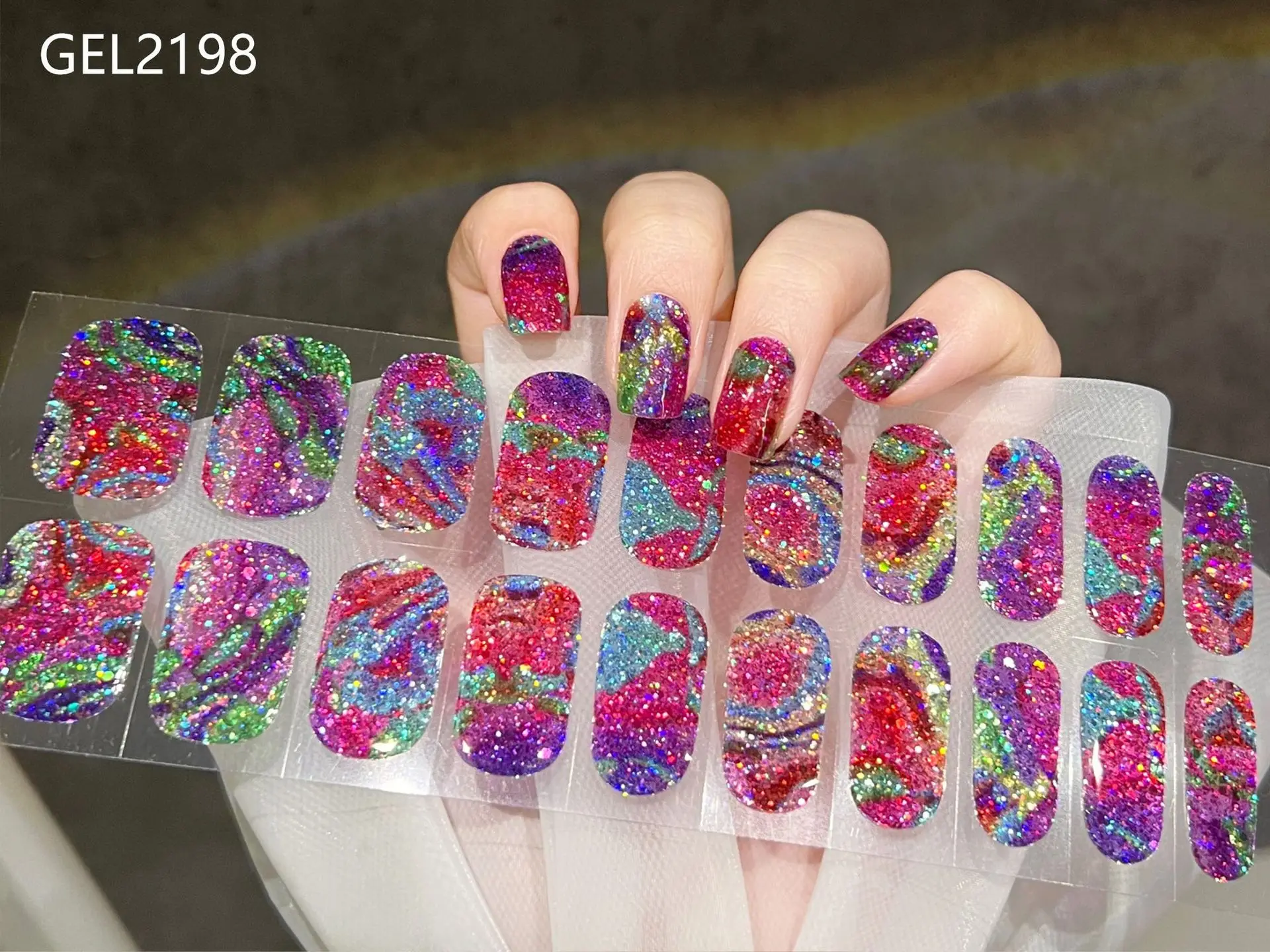 22 strisce 3D gel adesivo per unghie decorazione fai da te involucro impermeabile autoadesivo polimerizzazione completa involucro per unghie decorazioni per unghie non cotte