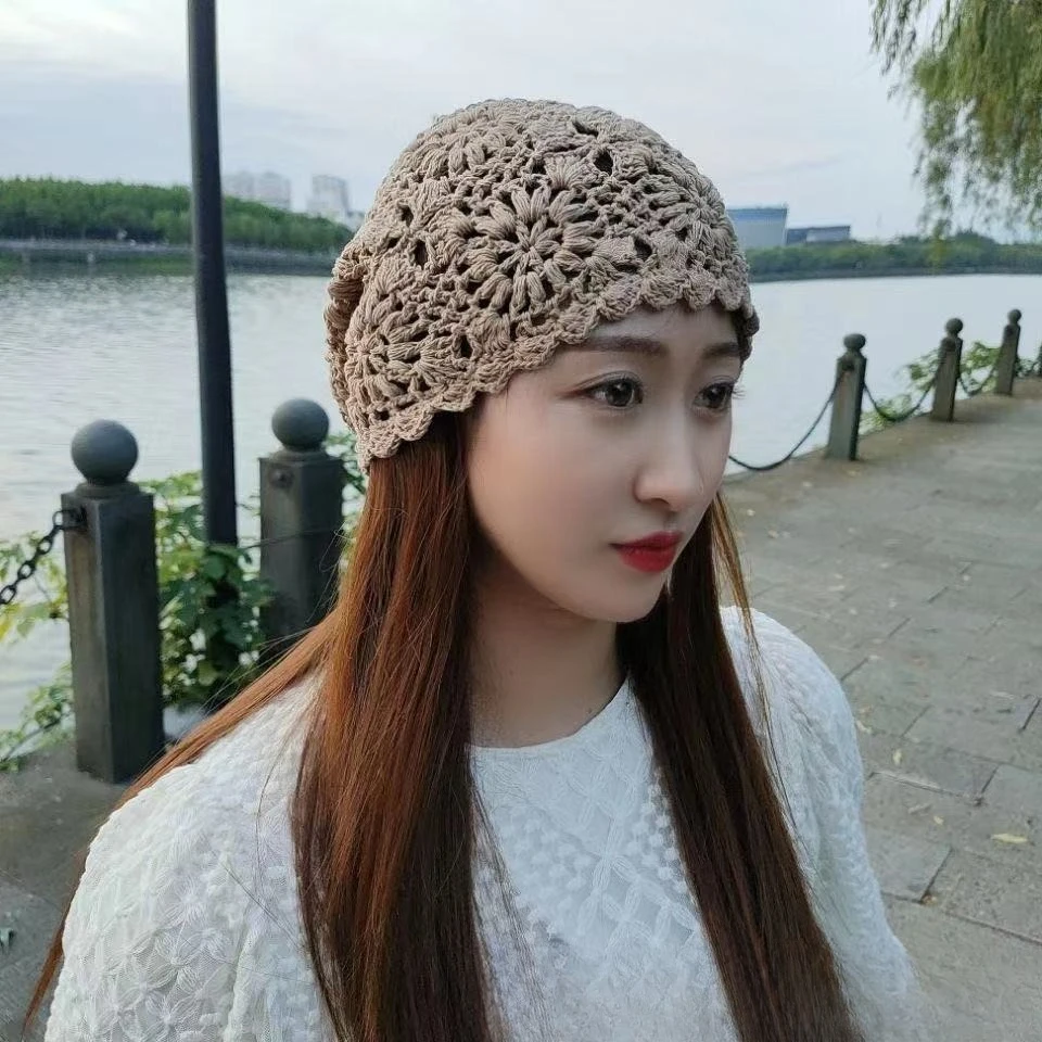 Gewebte Pullover-Mütze im japanischen Stil, dünne, ausgehöhlte Mützen, Mütze für Damen, Retro-künstlerische Strickmütze – Detail 10