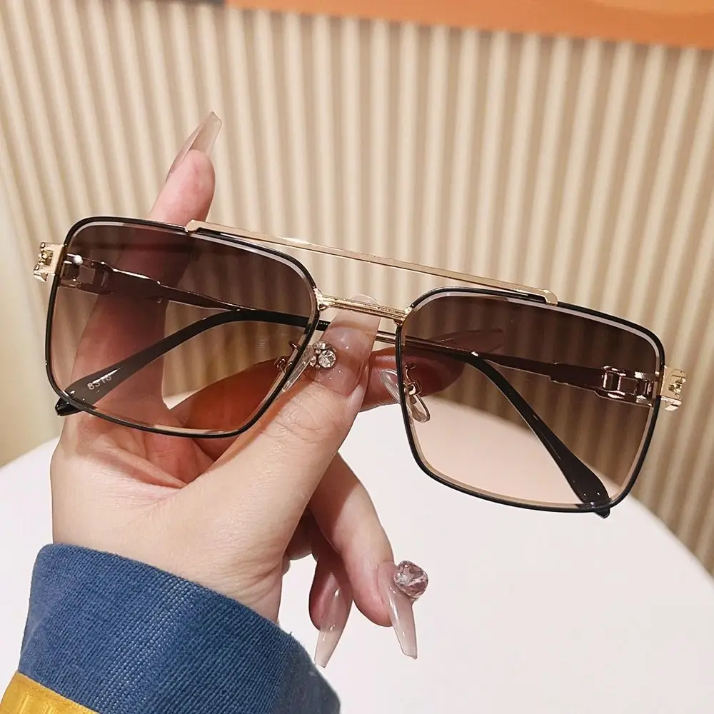 Retro Double Bridge Cut-Edge Sunglasses UV Protection Luxury Metal Shades Gradient Lens Sun Glasses for Men and Women