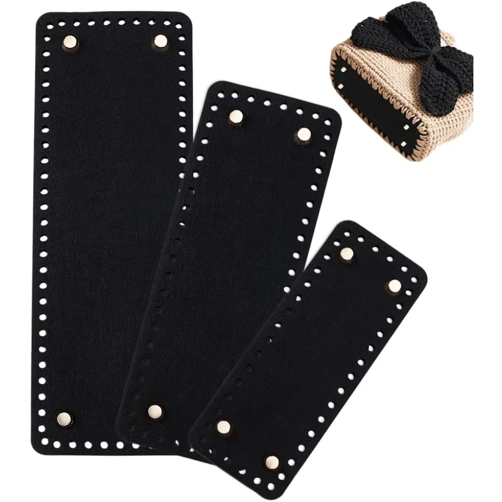 

Черный фетровый формирователь основания сумки Прямоугольная сумка для вязания крючком Дно 3-размера Фетровая вставка Кошелек Дно вязания крючком Формирователь сумок с отверстиями