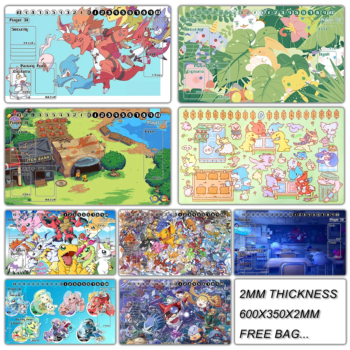 Cute Digimon Playmat Terriermon Tailmon Gomamon TCG CCG Pad Guilmon Numemon Patamon Veemon Appmon Trading Card Game Mat Mousepad