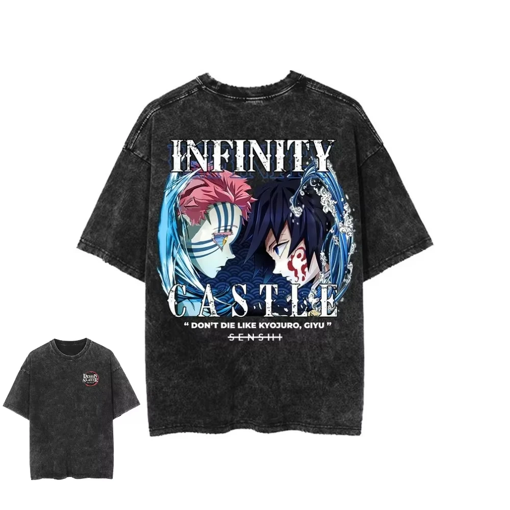 

Demon Slayer Iwakiza Anime Graphic T Shirt Men Women Cotton Short Sleeve Tee Vintage Washed Streetwear Oversized Casual Tops Y2k
