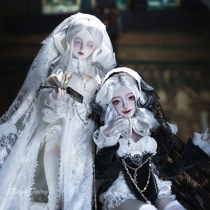 Shugo Fairy Authentische 1/4-Skala Weibliche BJD-Puppe Handbemalte Teufelshörner im Nonnen-Stil Kugelgelenk-Sammelpuppe für Sammler