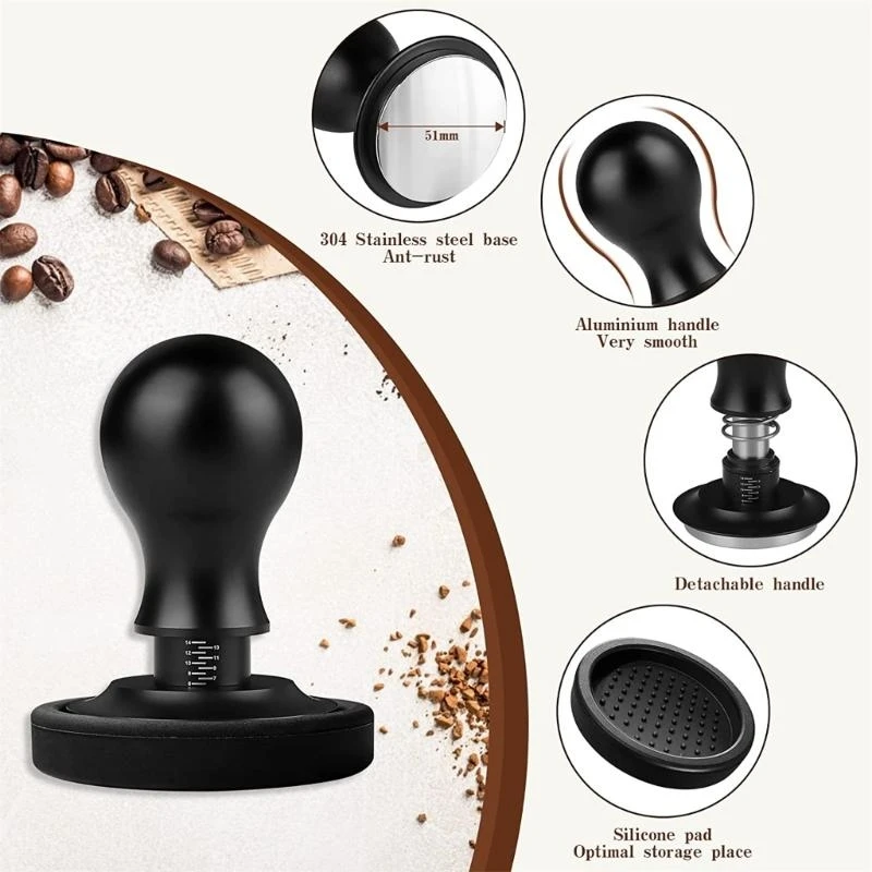 96GF Coffee Powder Press Springs Calibrated Tamping Stainless Steel Flat Base IdealGift Graduated Coffee Powder Press 51/58mm