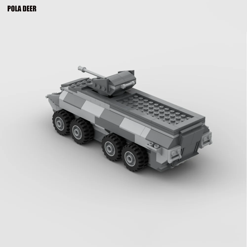 Poladeer-transporte blindado de personal militar para niños, montaje de partículas pequeñas, bloques de construcción, juguete educativo, regalo de cumpleaños, 210 piezas