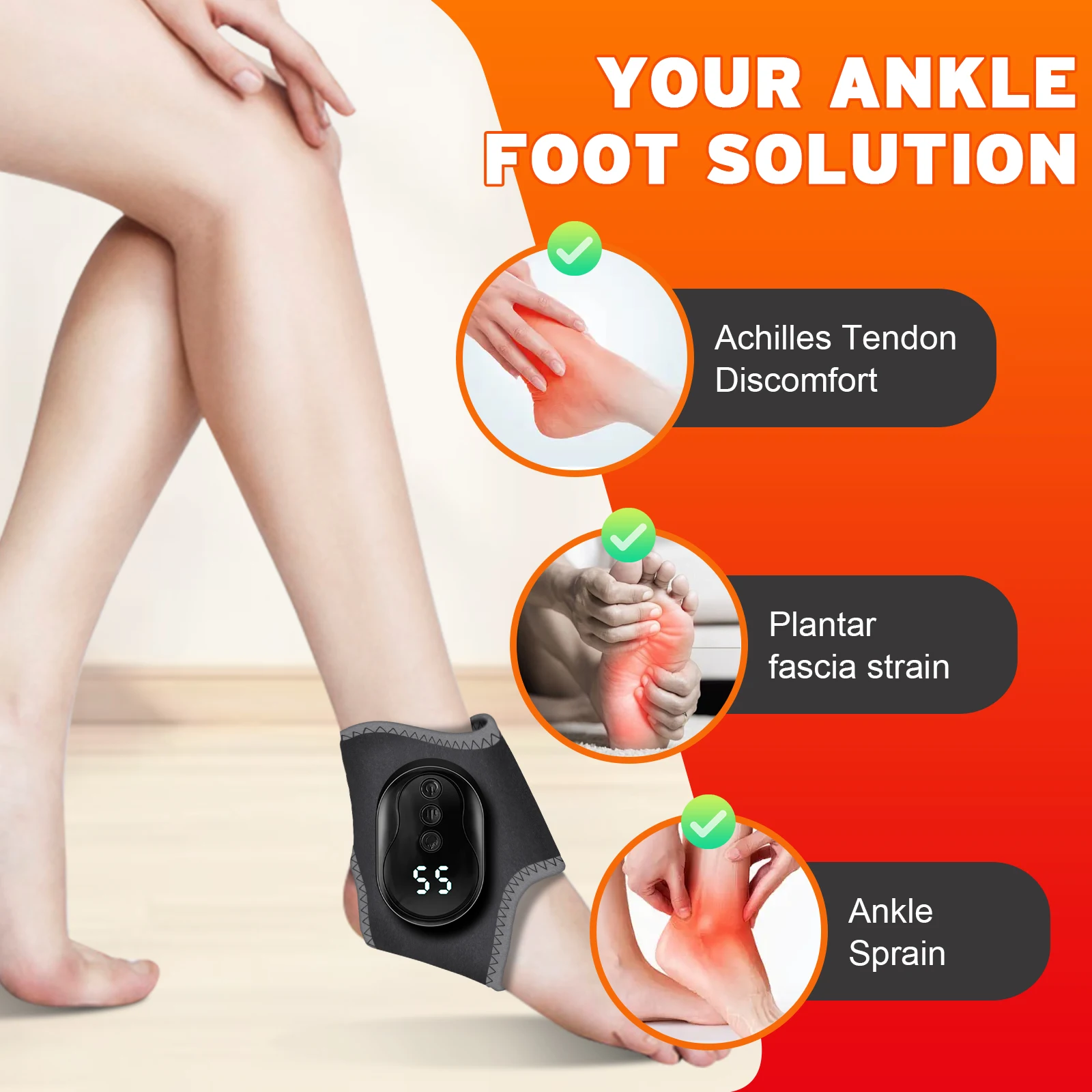 Electric Ankle Massager 2 Mode Level Thermal Treatment Ankle Bracket Relieves Ankle Soreness Home Office Exercise Foot Massage Tool
