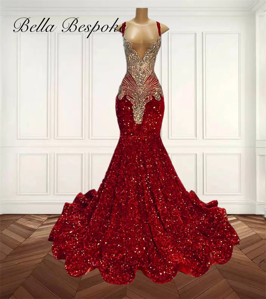 

Burgundy Sequin Prom Dresses Long Square Neck Mermaid Luxury Dress Women 2024 Bead Crystal Rhinestone Evening Gowns Customized