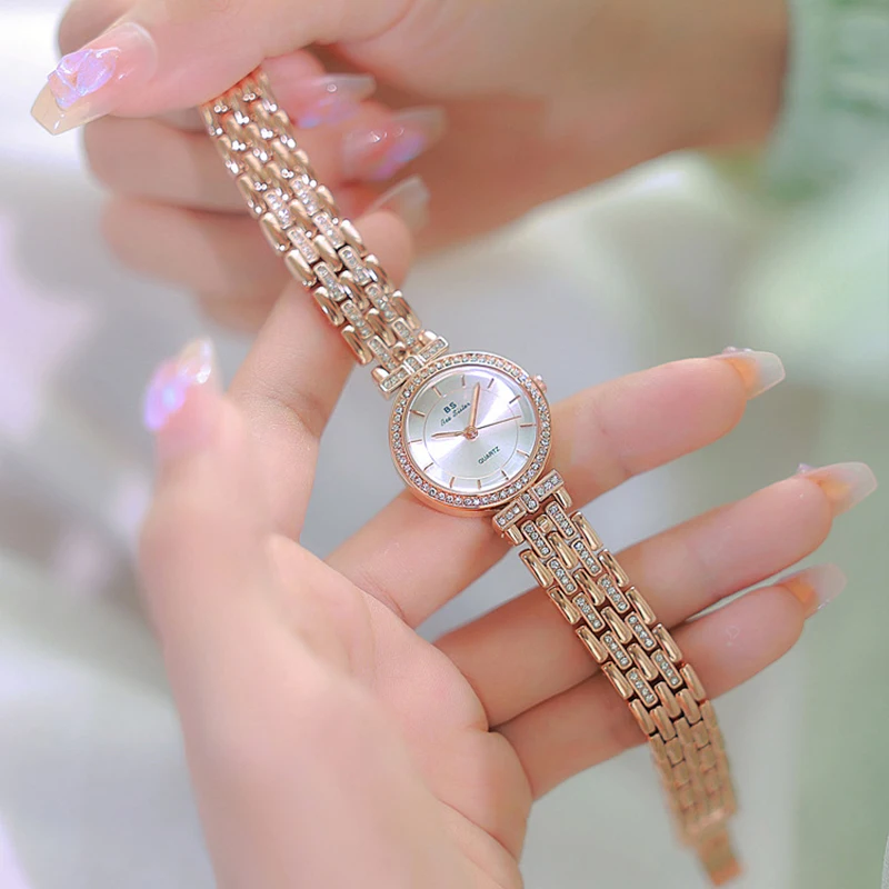 BS Top Fashion Luxury Women Watch Diamond Elegant Dress Quartz Gold Stainless Steel Wristwatches Ladies Clock Watch For Women