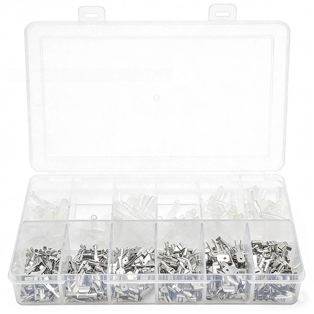 450PCS Copper 2.8/4.8/6.3mm Crimp Spade Terminals Kit, Male Female Wire Connectors with Insulating Sleeves