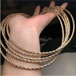 MIQIAO Silver 925 Italy Necklace Two Three Lines Three Colors Woven Chain Jewelry 40 45 50 CM Rose Gold Color Women's Neck Chain