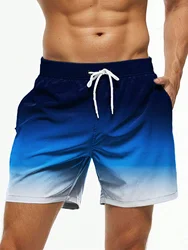 Herren Strand Shorts Farbverlauf Farb block Kordel zug Sommer Herren Badehose elastische Taille 3D-Druck atmungsaktive kurze Streetwear