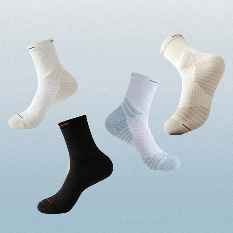 Calcetines informales de tubo medio transpirables para hombre, medias gruesas absorbentes del sudor, con fondo de toalla, para deportes de baloncesto, 2/4 pares