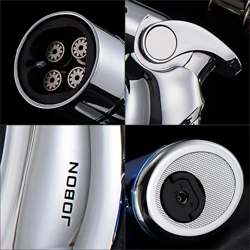 JOBON 4 Flame Jet Butane Gas Spray Gun Lighter Outdoor Windproof Metal Kitchen Baking BBQ Cigar Tool