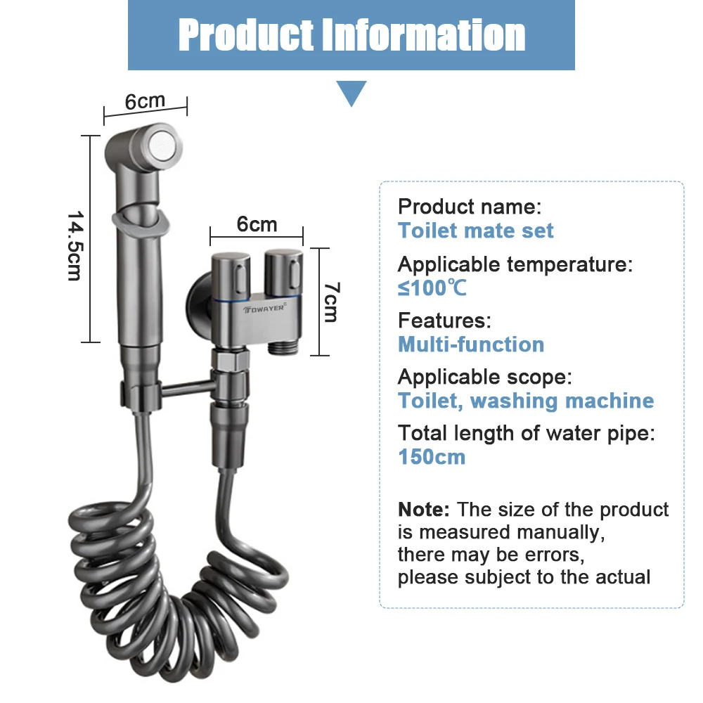 Wall Mounted Toilet Bidet Sprayer Set Dual Control 1 In 2 Out Triangular Valve Toilet Flushing Spray Gun Bathroom Accessories