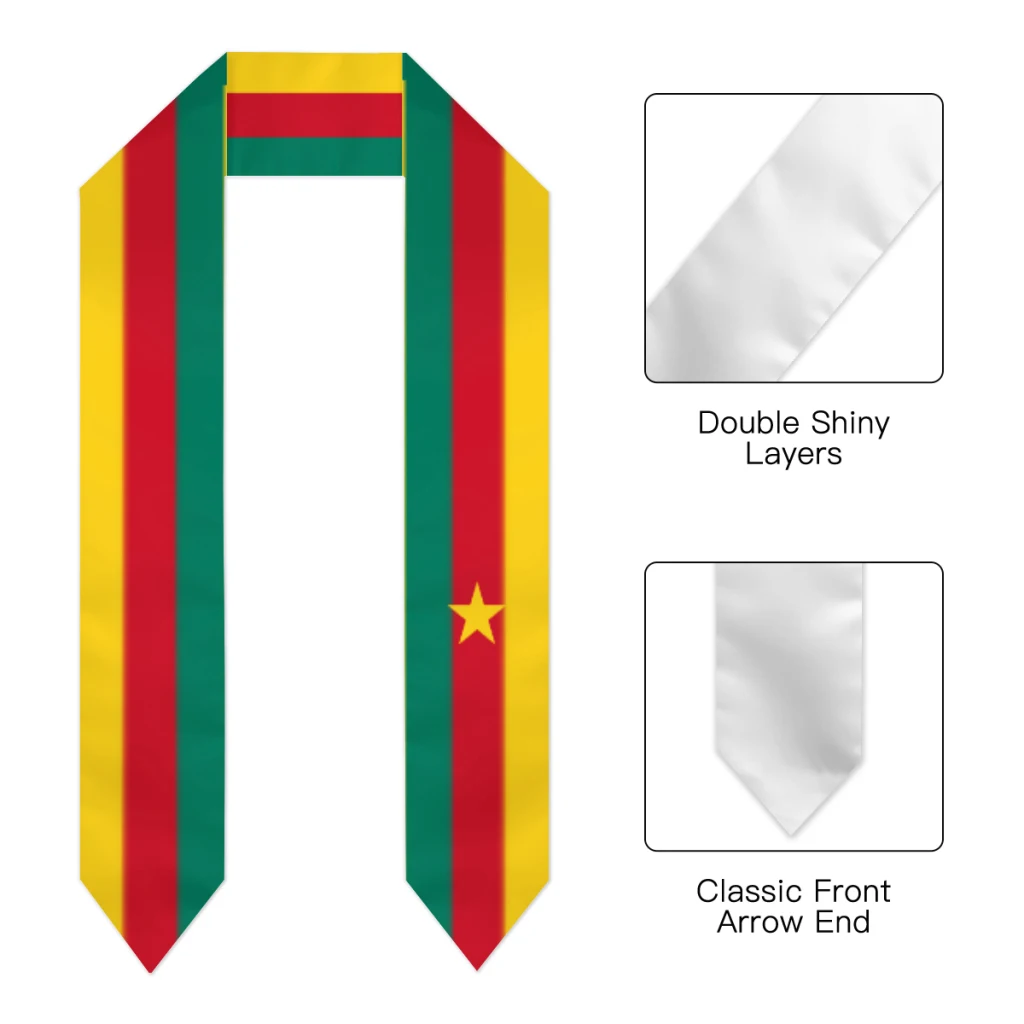 Graduation Sash Cameroon Flag scarf Shawl Stole Sapphire Blue with Star Stripe Bachelor Gown Accessory Ribbon 180*14cm