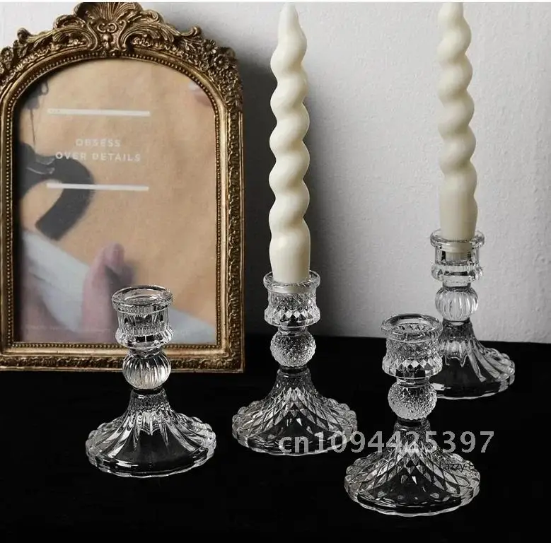 6pc Crystal Candle Holders Centerpiece for Table Dinning Party Wedding Decorations Glass Taper Candlestick Holders Set Bulk