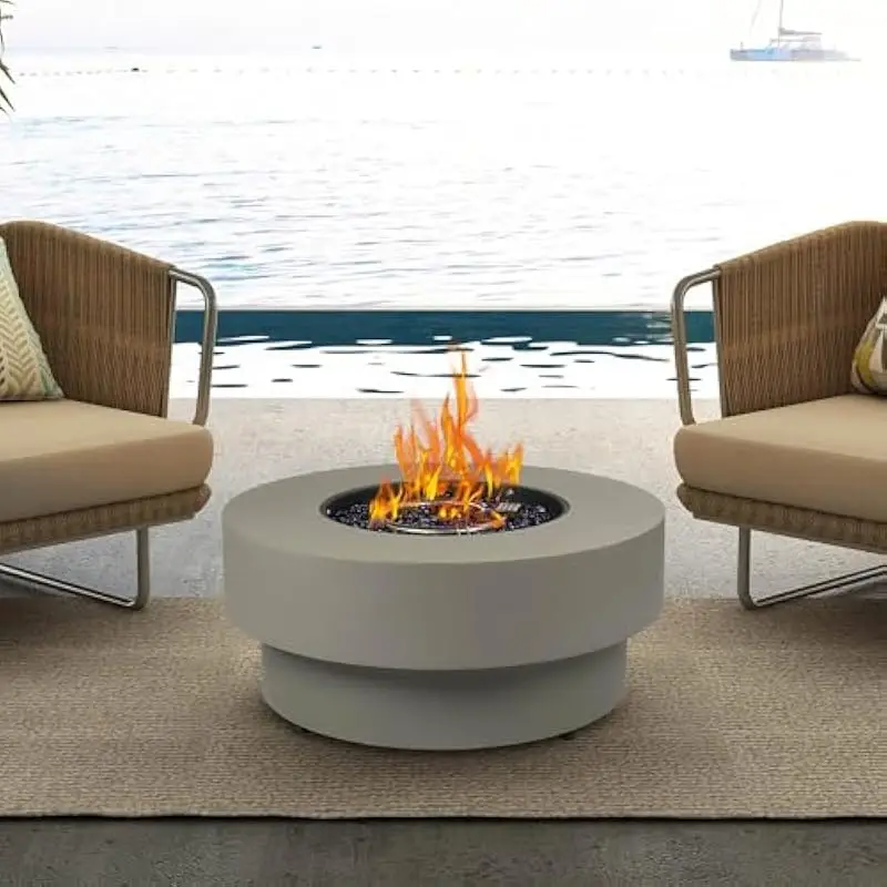 Propane Fire Table Round 32 Inch Outdoor Patio Heater with 50000 BTU Stainless Steel Burner Flint Gray Finish Weather Resistant