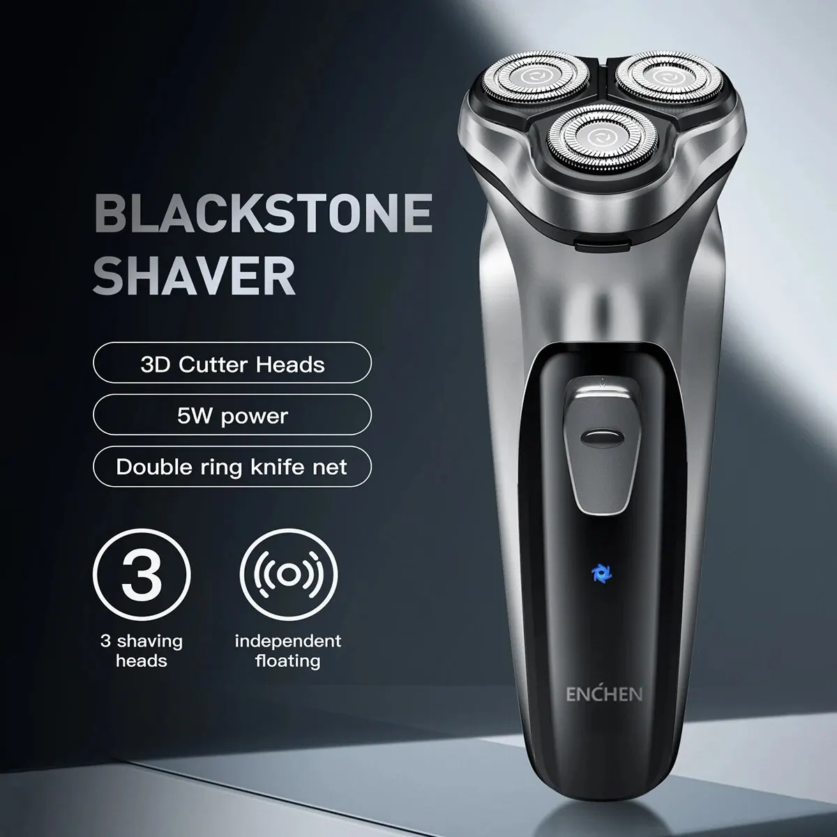 ENCHEN Blackstone Electrical Rotary Shaver for Men 3D Floating Blade Washable Type-C USB Rechargeable Shaving Beard Machine