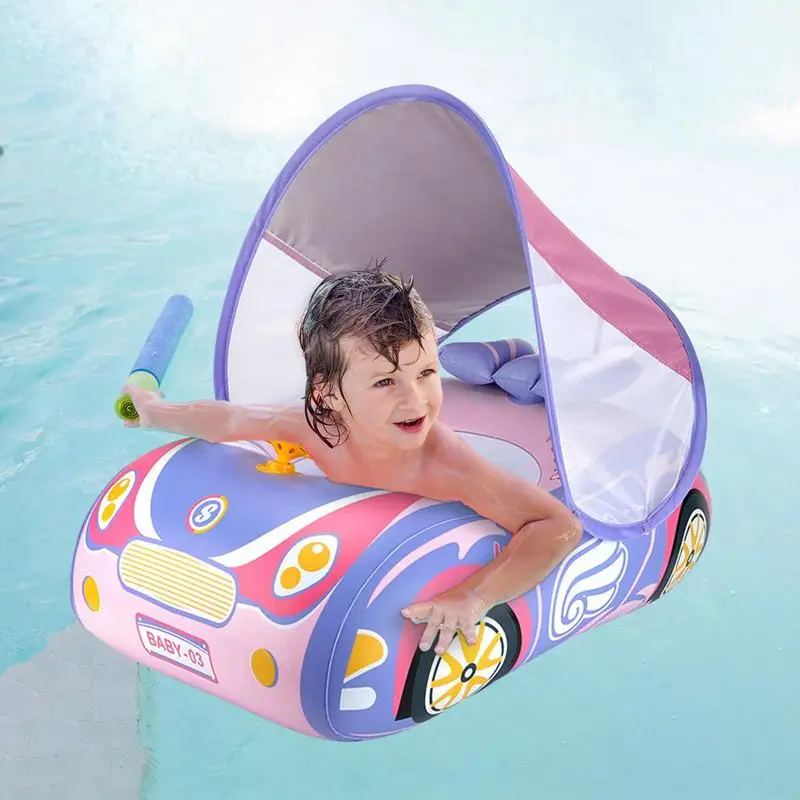 

Baby Float For 1 Year Old Portable Toddler Swim Float With Steering Wheel And Sun Protection PVC Children's Swimming Rings Toys
