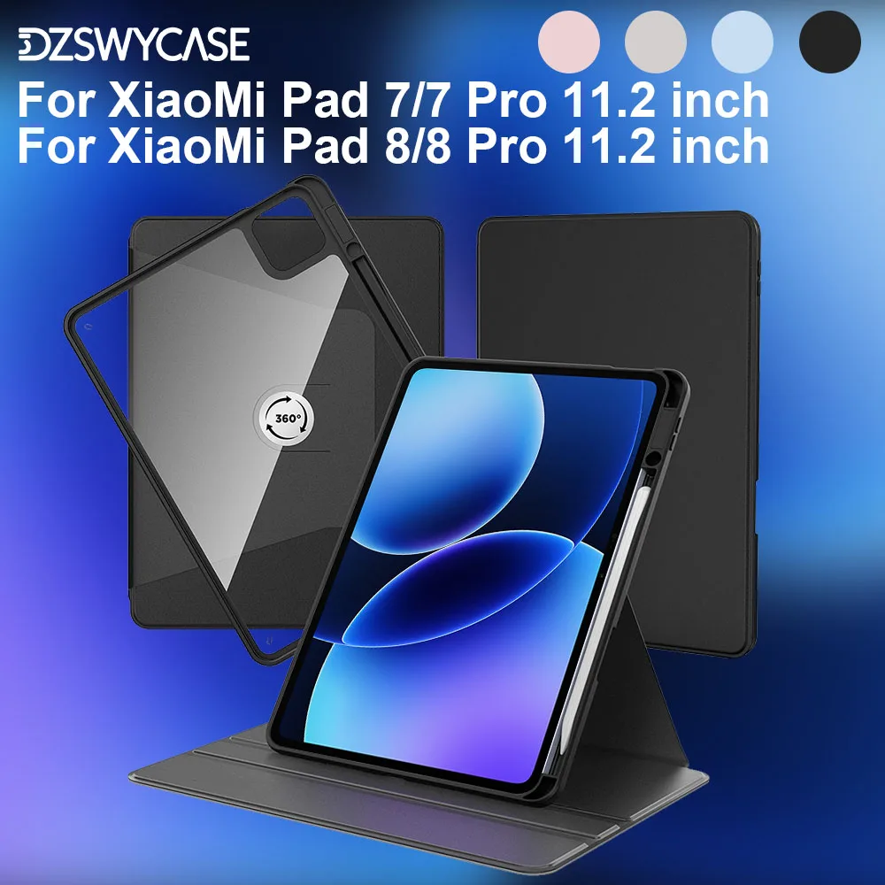360 ° Étui rotatif pour XiaoMi Pad 7/7 Pro 11,2 pouces, pour XiaoMi Pad 8/8 Pro 11,2 pouces, avec support pour stylet, mise en veille/réveil automatique