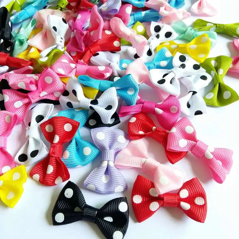 50pcs/lot Handmade Small Satin ribbon Bow Flower Tie Appliques Wedding Scrapbooking Embellishment Crafts Accessory