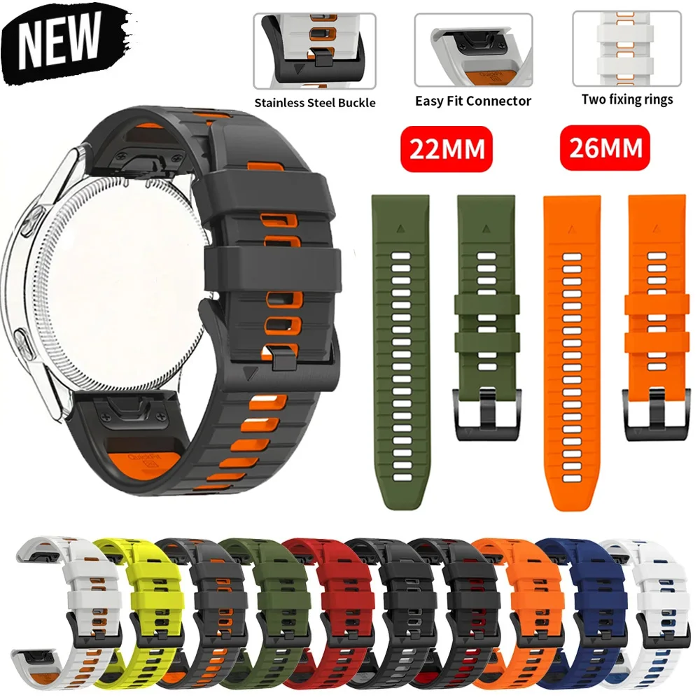Модный силиконовый ремешок для часов Quickfit 22 мм 26 мм для Garmin Fenix 8 47 51 мм/7X 7 6X 6 Pro 5X Plus Epix Gen (Pro) 2 Sport