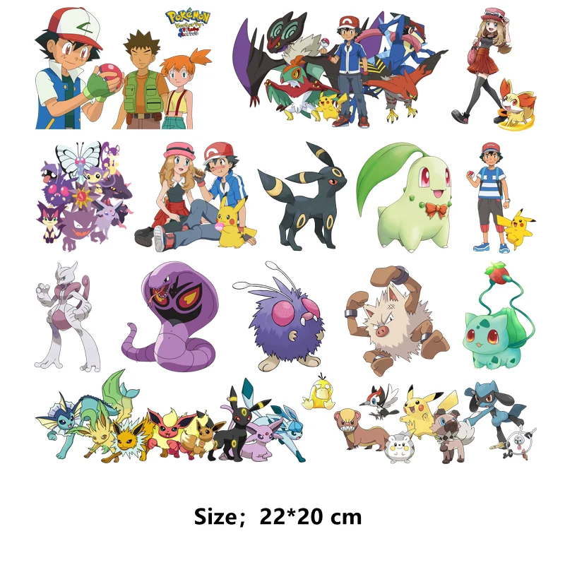 Pegatinas de vinilo de dibujos animados de Pokémon, parches de ropa para niños, aplicaciones de planchado, impresión para ropa