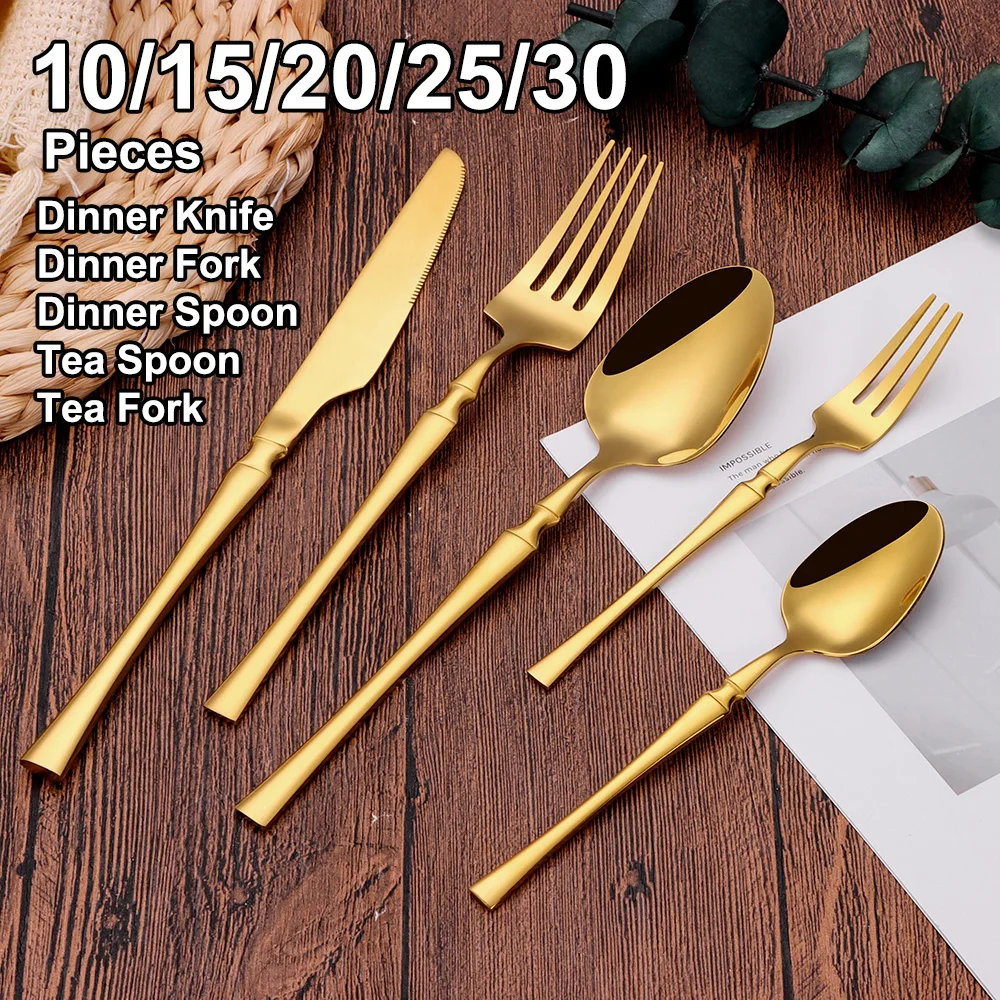 10/15/20/25/30Pcs Gold Cutlery Stainless Steel Sliver Tableware Mirror Dinner Set Western Knife Fork Spoon Kitchen Utensils