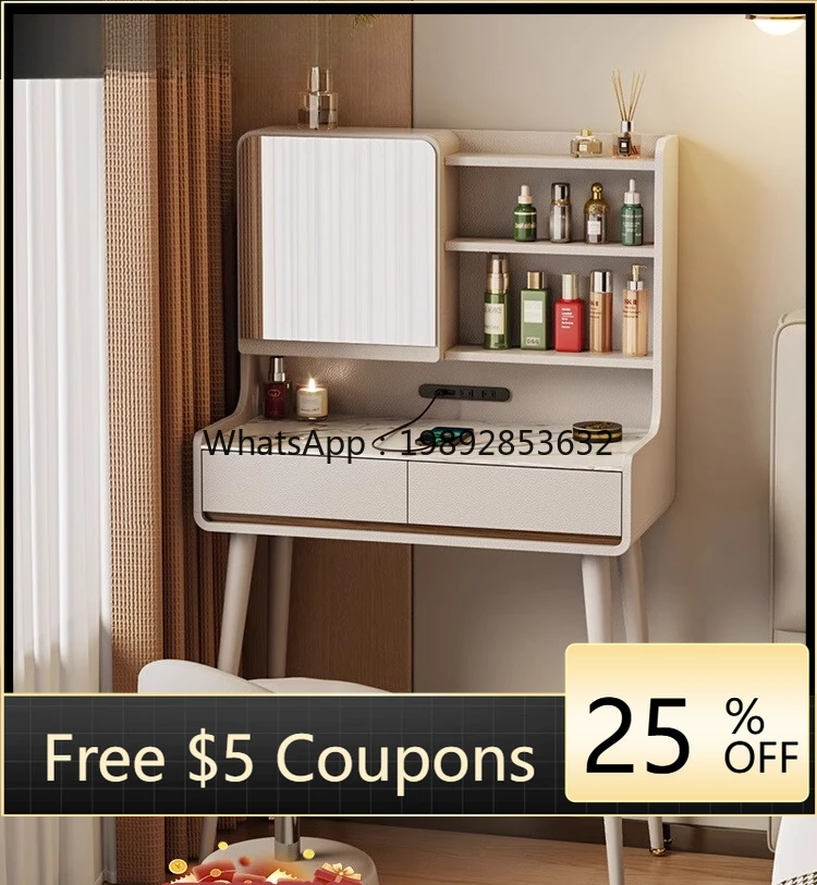 

LYY Solid Wood Dressing Table with Rock Slab Top, Light Luxury High-End Feel, with Flip Mirror Makeup Table