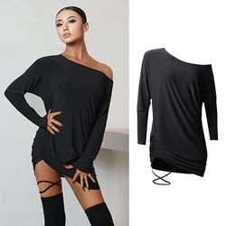 Female Adult Sexy Backless Shirts Loose Tops Tango Salsa Cha Cha Samba Rumba Dancing Practice Wear Latin Dance Dress