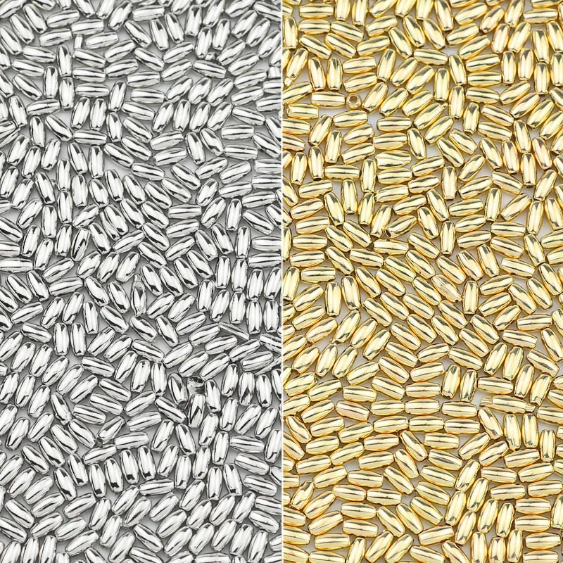 200pcs 3X6/4x8mm Grain Oval Spacer CCB Gold Silver Plated Loose Beads For Jewelry Making Accessories DIY Necklace Bracelets